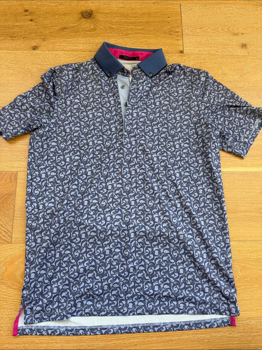 Men's Patterned Golf Polo in Navy Blue - Classic Casual